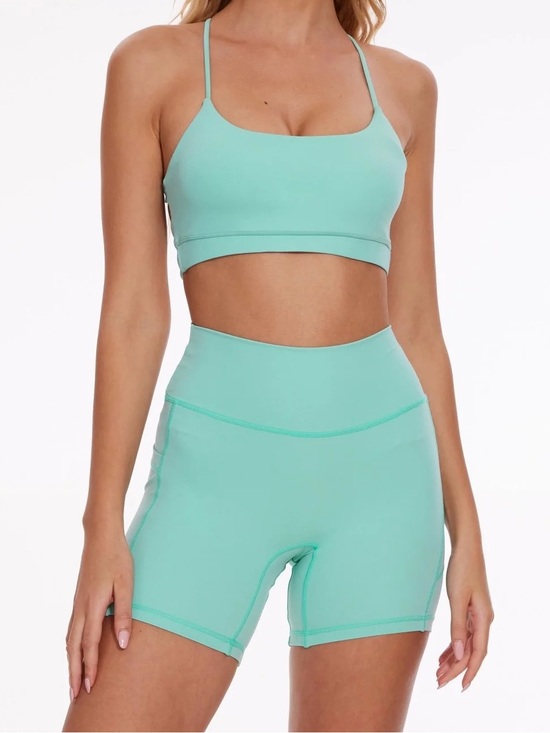 Silverwind Pants - SILVERWIND Halter Sports Bra & High-waisted Pockets Biker Shorts Set NWT